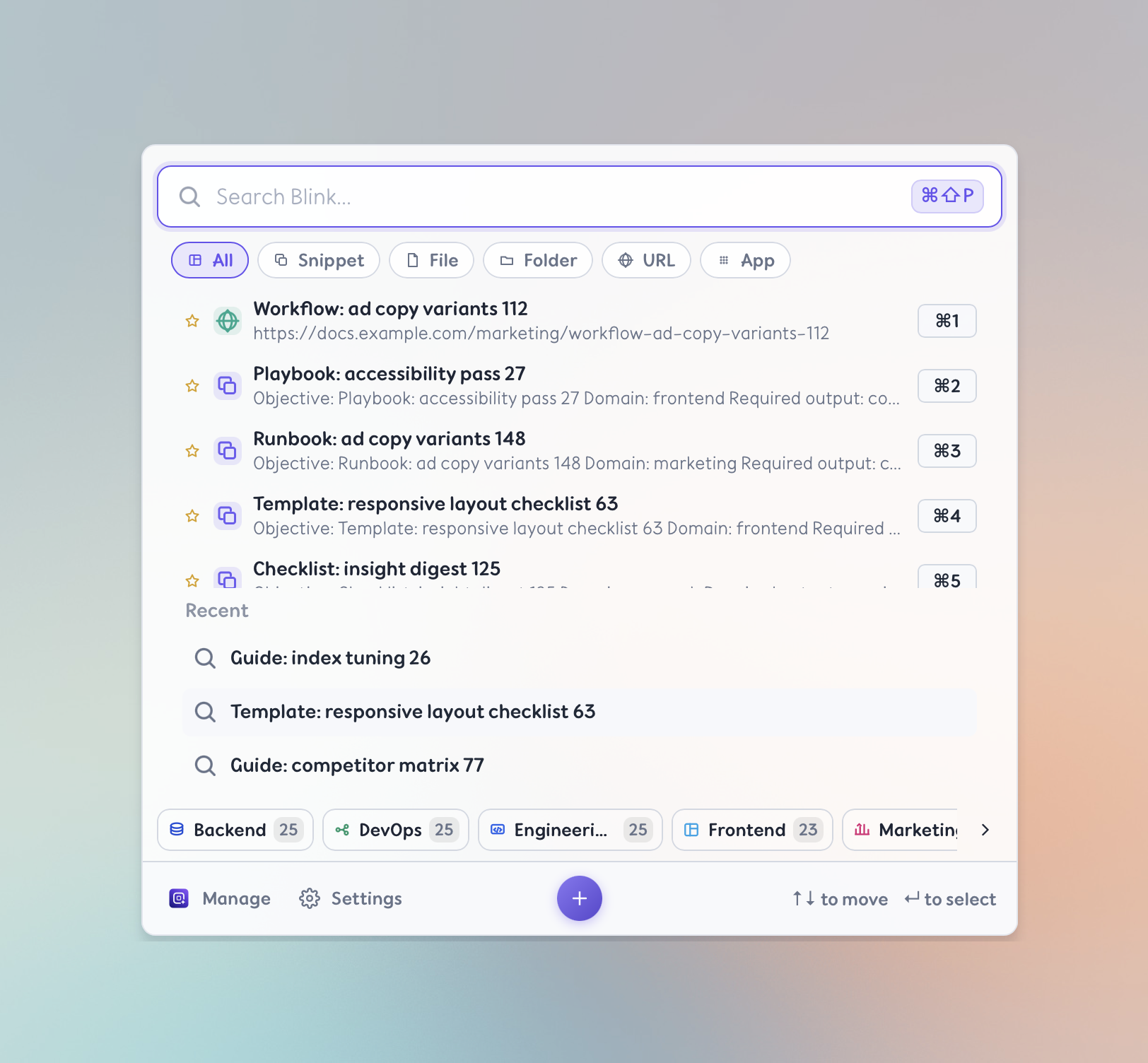 01 — Search & Launch quick panel